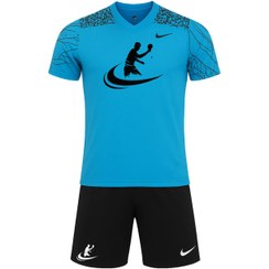 تصویر تیشرت و شورت طرح تنیس روی میز رنگ آبی آسمانی کد 364 