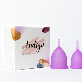 تصویر کاپ قاعدگی مدل Double سایز کوچک و متوسط مجموعه 2 عددی آندیا Andiya Menstrual Cup Model Double