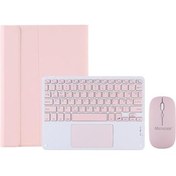 تصویر کاور تبلت صفحه‌کلید لمسی BT قاب پایه ماوس بلوتوث BKK7 صورتی سازگار با SAMSUNG GALAXY TAB A8 SM X200 Microcase 