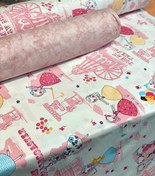 تصویر پارچه ملحفه کتان نخ فیلور طرح دخترانه هپی 