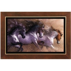 تصویر تابلو نقاشی تازیدن سه اسب وحشی (THREE WILD HORSES GALLOPING ON THE PRAIRIE) کد FWB-120X80-Y 
