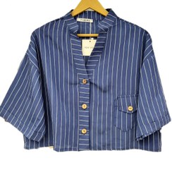 تصویر شومیز زنانه کراپ راه راه جنس نخ کد ۰۰۵۲ 