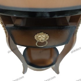 تصویر میز تلفن چوبی یک کشو گرد 