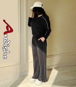 تصویر ست سویشرت شلوار زنانه مشکی و شتری پردیس 