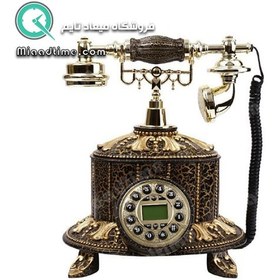 تصویر تلفن رومیزی سلطنتی آرنوس رنگ قهوه ای طلایی مدل 035E 