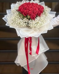 تصویر دسته گل طبیعی رز هلندی قرمز کد ۱۰۰۷ 