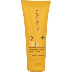 تصویر کرم ضد آفتاب بی‌رنگ لافارر، SPF 50، مناسب پوست چرب و آکنه‌دار و حجم 40 میلی‌لیتر 