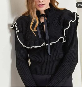 تصویر بافت ترک یقه روبانی - تکرنگ مشکی 