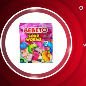 تصویر پاستیل ترش کرمی ببتو 80 گرم BEBETO BEBETO sour worms pastille 80 g