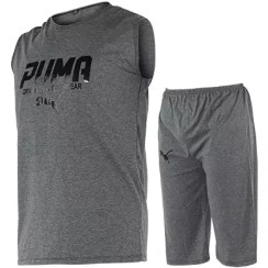 تصویر 44168 ست رکابی و شلوارک مردانه Puma یقه گرد 