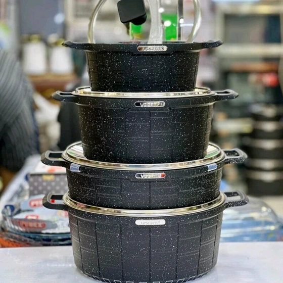 خرید و قیمت سرویس قابلمه 8 پارچه وگاتی طرح آجر مشکی ا 8 Pcs Vogati