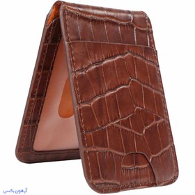 تصویر جا کارتی و استند مگ سیف چرمی گرین Green Lion Leather Mag wallet Holder مدل GNLEMAGWALL 