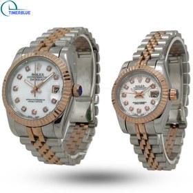 تصویر ساعت مچی ست رولکس صفحه صدفی AAA دیتجاست دورنگ رزگلد Rolex oyster watch set