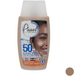 تصویر کرم ضد آفتاب رنگی پیکسل، 50 SPF، مدل GOLDEN BEIGE، مناسب پوست نرمال، خشک و حساس تنالیته رنگ تیره و حجم 50 میلی‌لیتر، محافظت کننده در برابر اشعه UVA و UVB، ضد حساسیت، +++ PA، آبرسان، با ماندگاری 2 ساعته 