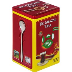 تصویر چای سیاه خارجی " غیر معطر " دوغزال - ( چای شکسته قوطی فلزی قرمز ) دستچین شده از مزارع چای سیلان ( 400 گرمی ) 