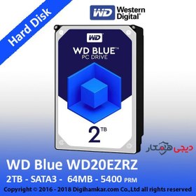 تصویر هارد دو ترابایت آبی وسترن دیجیتال هارد دیسک اینترنال آبی 2 ترابایت مدل WD20EZRZ