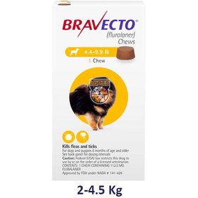 تصویر قرص ضد کک و کنه سگ براوکتو - Bravecto (2 تا 4.5 کیلو) Bravecto Flea and Tick Chew for Dogs 4.4-9.9 lbs (2-4.5 kg) - Yellow 1 Chew