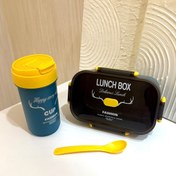 تصویر ظرف غذا و قمقمه یک طبقه همراه قاشق 