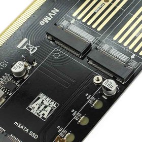 تصویر کارت توسعه PCI-E افزایش M.2 NVMe و M.2 NGFF و mSATA ا PCIE X16 TO m.2 B Key NGFF SSD + m.2 M Key NGFF SSD + mSATA SSD PCIE X16 TO m.2 B Key NGFF SSD + m.2 M Key NGFF SSD + mSATA SSD
