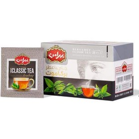 تصویر چای سیاه کیسه ای با عطربرگاموت بهرامن بسته 25 عددی 