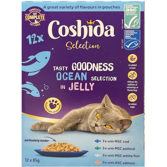 خرید و قیمت پوچ گربه بالغ کوشیدا در 4 طعم دریایی (12 عددی) ا Coshida