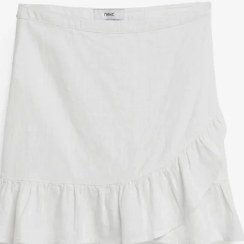 تصویر دامن کوتاه چین دار لینن سفید نکست NEXT 