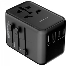 تصویر آداپتور مسافرتی یونیورسال پاورولوژی 65 وات مدل Powerology p65w3pd Powerology Universal Multi-Port Travel Adapter with 3 Type-C