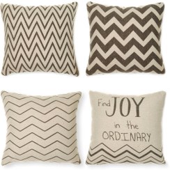 تصویر کاور کوسن کتان بافت‌دار طرح Zigzag بسته ۴ عددی 