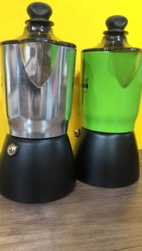 تصویر موکاکرم (قهوه جوش اسپرسو ساز دستی) پمپی سه کاپ (موکا کرم سه کاپ)رنگ سبز و مشکی 
