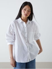 تصویر زنانه شومیز اورسایز پارچه کتانی مخلوط - S5I327Z8 | LC Waikiki | 941671812 | اورجینال 