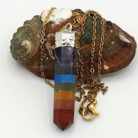 تصویر گردنبند سنگی هفت چاکرا با زنجیر استیل 