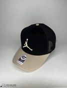 تصویر کلاه نقابدار کتان پشت توری جردن مشکی کرم کد 035 