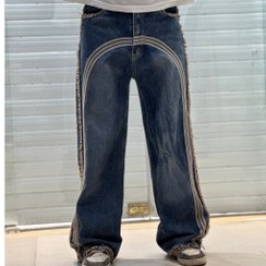 تصویر شلوار بگ ابی سه خط 