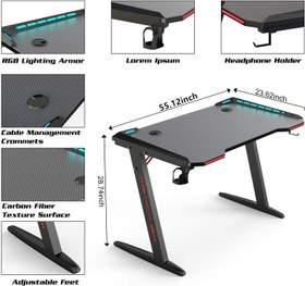 تصویر میزگیمینگ RoyalPolar 1.4M| چراغ های RGB به همراه ریموت برای کنترل از راه دور| میز گیمینگ Z شکل|مناسب برای دفتر|خانه|با دسته نگهدارنده لیوان | قلاب هدفون| ماوس پد رایگان- زمان تحویل 2 تا 3 هفته کاری 