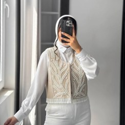 تصویر سخمه جواهردوزی لینن طرح خوشه کد ۱۱۹۲ کرم 