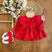 تصویر پیراهن یلدایی قرمز شیک – جنس تمام پنبه، کیفیت عالی | سه سایز 