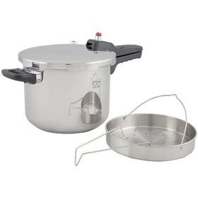تصویر ديگ زودپز ۶ ليتري کف سه لایه با سبد بخارپز 6-liter pressure cooker with three-layer bottom and steaming basket
