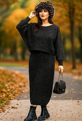 تصویر بلوز و دامن بافت زنانه - طوسی 