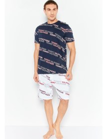 تصویر شلوار خواب با کش و لوگوی برند مردانه، ترکیب سفید برند Tommy Hilfiger Men Brand Logo Drawstring Pajama Bottom, White Combo