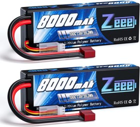 تصویر Zeee 2S Lipo Battery 8000mAh 7.4V 100C Hard Case with Deans T Plug for RC Car Truck Truggy Boat Helicopter(2 Pack) - ارسال 15 الی 20 روز کاری 