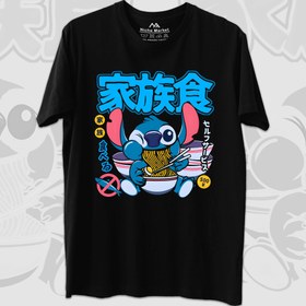 تصویر تیشرت کارتون طرح لیلو و استیچ نودالیت - مشکی / T-shirt Lilo and Stitch Ramen