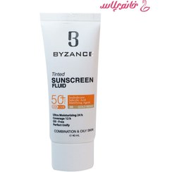 تصویر کرم ضد آفتاب بیزانس SPF 50 حجم ۴۰ میلی لیتر مناسب پوست خشک و حساس رنگی بژ طبیعی 
