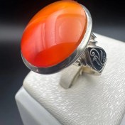 تصویر انگشتر نقره مردانه با سنگ عقیق پرتقالی یمن اصل 