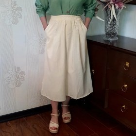 تصویر دامن کتان دو جیب 