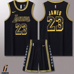 تصویر پیراهن و شورت بسکتبالی لس آنجلس لیکرز مشکی شماره 23 