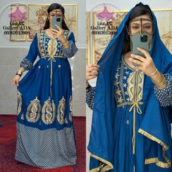 تصویر پیراهن نخی هندی گلدوزی طلاکوب سایز ۴۰ همراه با شال 