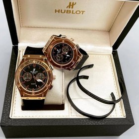 تصویر ست ساعت مچی زنانه مردانه هابلوت تقویم نمایان طرح کرنو موتورشرکتی HUBLOT 