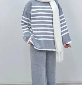 تصویر ست بلوز شلوار بافت خط دار 