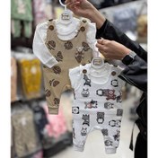 تصویر پیشبندی بلوز و کلاه تدی کرم و خرگوش سفید 