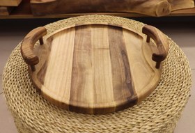 تصویر سینی گرد چوبی گردو در دو طرح - طرح 2 